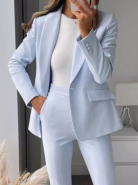

Loose Long sleeve Urban Plain Lapel Collar Blazer, Blue, Blazers