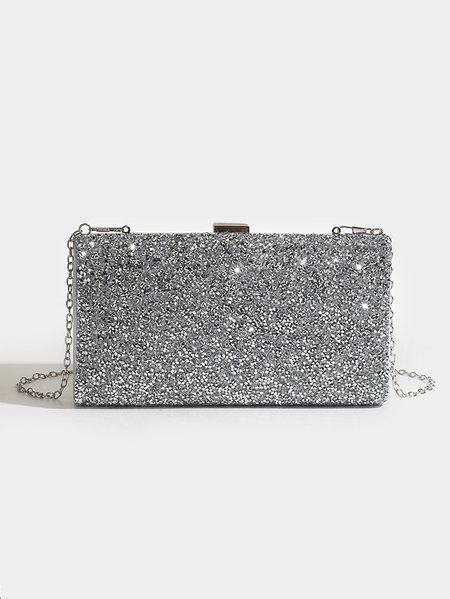 

Elegant Full Diamond Zipper Messenger Bag Party Banquet Women's Clutch Bag, Silver, Women's Bags