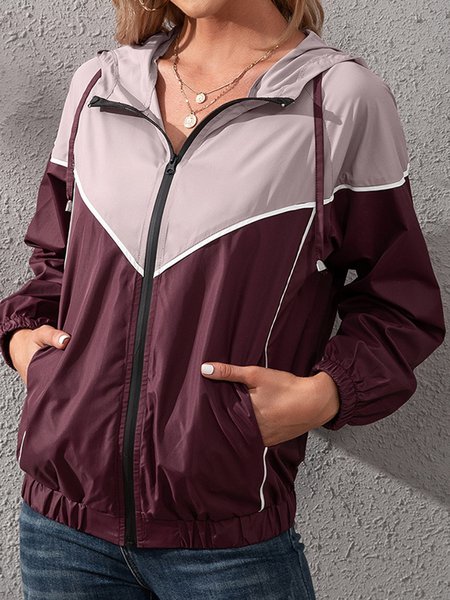 

Casual Color Block Shawl Collar water proof Regular Fit Jacket, Wine red, Jackets