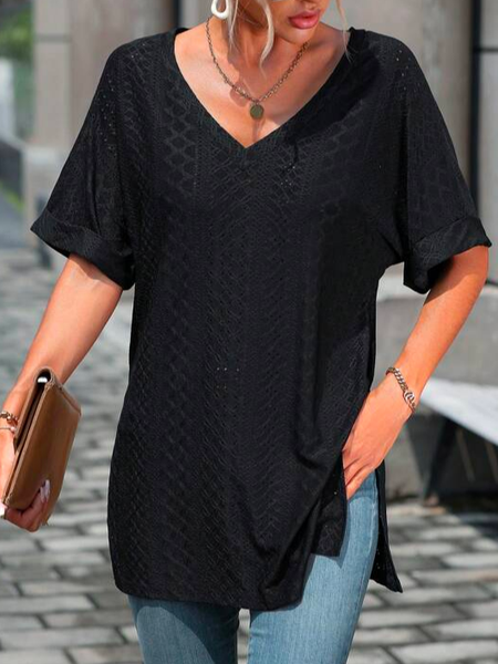 

Cotton Loose Geometric Casual T-Shirt, Black, T-Shirts