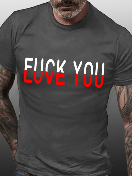 

Men's Fuck You Love You Crew Neck Casual Loose T-Shirt, Deep gray, T-shirts
