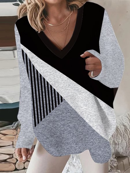 

Loose Casual V Neck Color Block Sweatshirt, Black, Sweatshirts & Hoodies