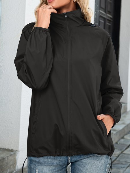 

Casual Plain Crew Neck Regular Fit water proof Jacket, Black, Jackets
