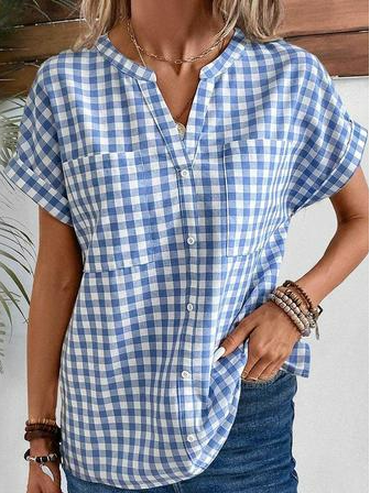 

Casual Plaid Loose Shirt, Blue, Shirts & Blouses