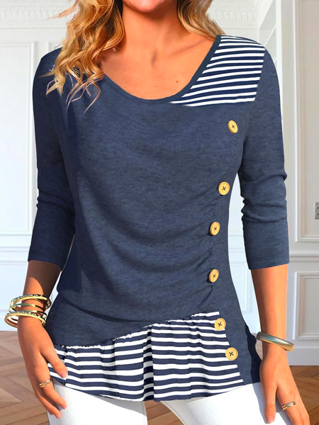 

Striped Casual Buttoned Long Sleeve Shirt, Blue, Shirts & Blouses