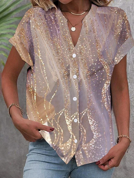 

Gradient Pattern Casual Blouse, Pink, Shirts & Blouses