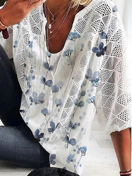 

Floral Others Loose Casual Shirt, White, Shirts & Blouses