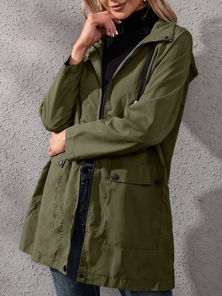 

Casual Plain water proof Shawl Collar Regular Fit Trench Coat, Army green, Trench Coats