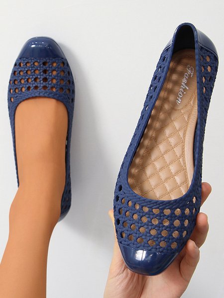 

Transparent Waterproof PVC Jelly Glue Hollow Breathable Flat Shoes, Blue, Flats & Loafers