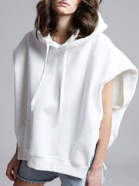 

Plain Casual Loose Sleeveless Hoodie, White, Hoodies and Sweatshirts