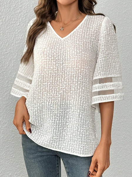 

Plain Casual V Neck T-Shirt, White, T-Shirts