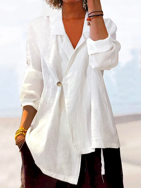 

Casual Linen Loose V Neck Kimono, White, Cardigans