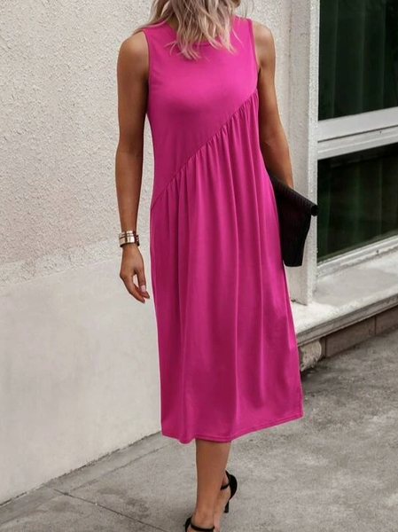 

Casual Loose Crew Neck Plain Dress, Deep pink, Dresses