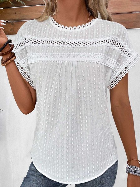 

Crew Neck Casual Loose Plain Shirt, White, Shirts & Blouses