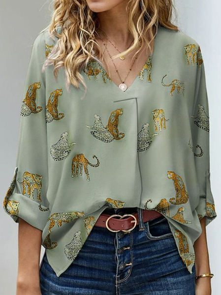 

Animal Casual V Neck Shirt, Green, Shirts & Blouses