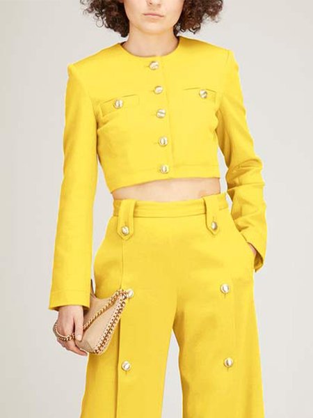 

Crew Neck Urban Plain Regular Fit Jacket, Yellow, Jackets