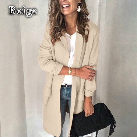 

Plain Shawl Collar Casual Jacket, Beige, Trench Coats