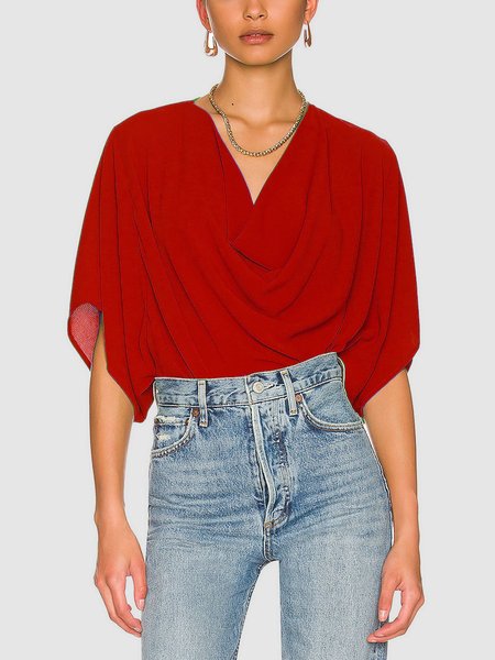 

Regular Size Loose Urban Plain Shirt, Red, Blouses and Shirts