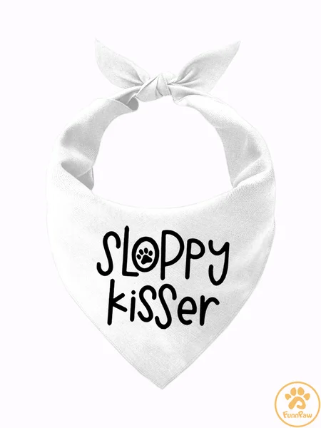 

Funny Sloppy kisser Matching Dog Print Bib, White, Pet Bandanas