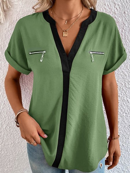 

Casual Loose V Neck Plain Shirt, Green, Shirts & Blouses