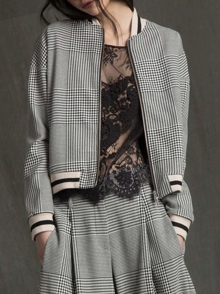 

Urban Plaid Loose Long sleeve Jacket, Gray, Jackets