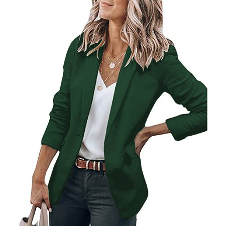 

Casual Plain Blazer, Darkgreen, Clothing