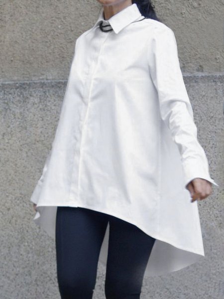 

Loose Urban Shirt Collar Blouse, White, Blouses and Shirts