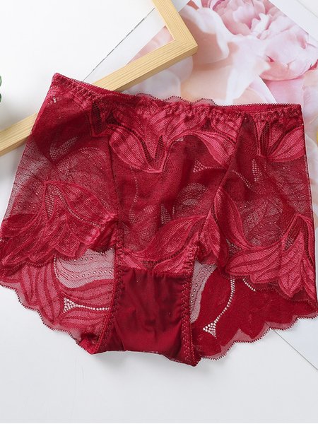 

Plain Sexy Lace Panty, Wine red, Briefs
