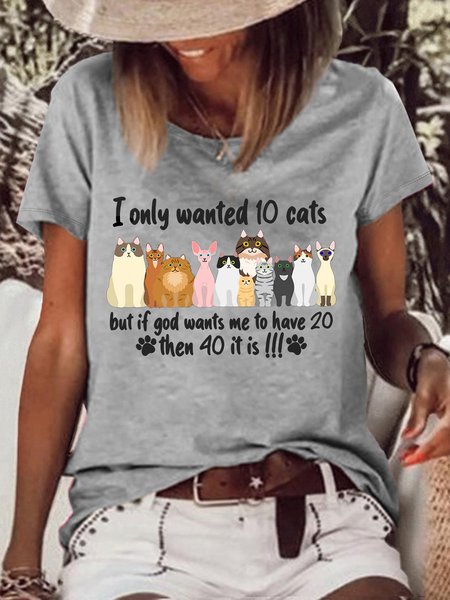 

Women's Cat Lovers Crew Neck Casual T-Shirt, Gray, T-shirts