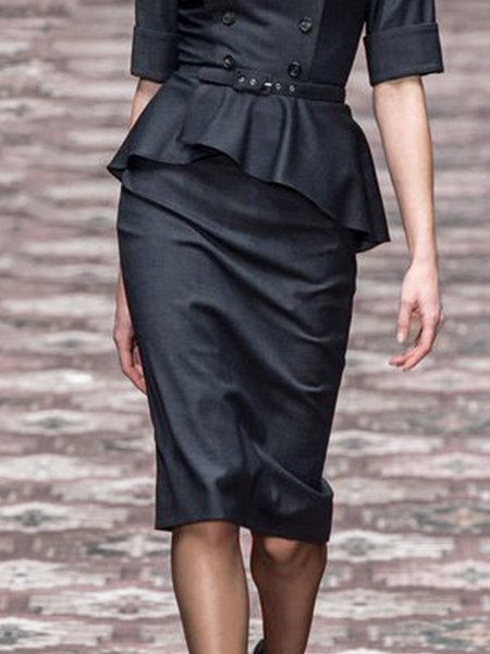 

High Waist Regular Fit Elegant Plain Skirt, Black, Skirts