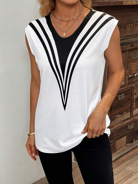 

Casual Loose Geometric T-Shirt, Black, T-Shirts