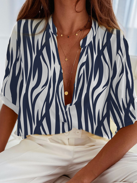 

Loose Casual Shirt Collar Color Block Blouse, Blue, Shirts & Blouses