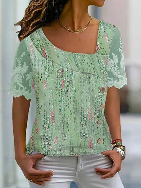 

Asymmetrical Loose Cotton Casual Shirt, Green, Shirts & Blouses