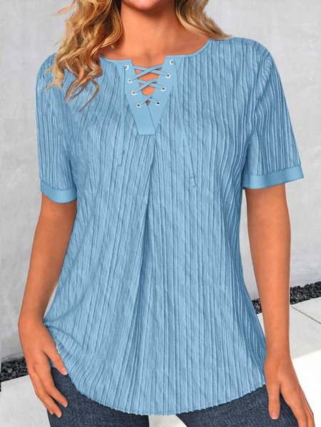 

Loose Casual V Neck Plain Shirt, Blue, Shirts & Blouses