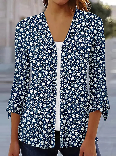 

Loose V Neck Casual Flare Sleeve Kimono, Dark blue, Cardigans