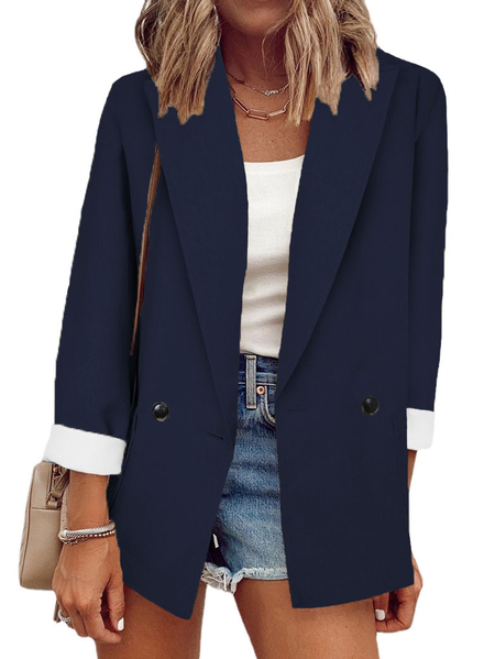 

Plain Casual Shawl Collar Buttoned Blazer, Purplish blue, Coats