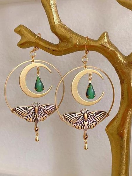 Boho Butterfly Moon Drop Tassel Earrings, Golden, Earrings