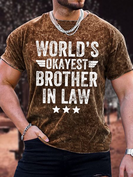 

Men's Funny World's Okayest Brother In Law Graphic Printing Casual Loose Text Letters T-Shirt, Brown, T-shirts