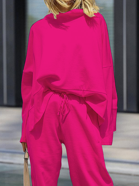 

Loose Micro-Elasticity Long sleeve Plain Casual Hoodie, Rose red, Hoodies and Sweatshirts