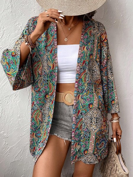 

Paisley Casual Loose V Neck Kimono, Rust, Cardigans