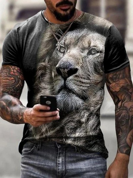 

Casual Lion Short Sleeve T-Shirt Everyday Men's Clothing, Color2, T-Shirts