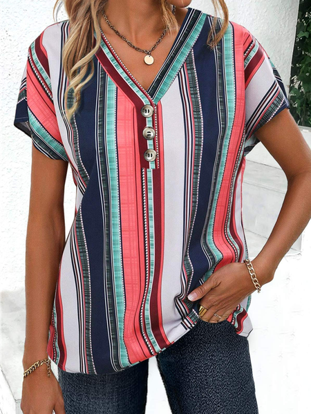 

Casual Loose Geometric Shirt, Red, Shirts & Blouses