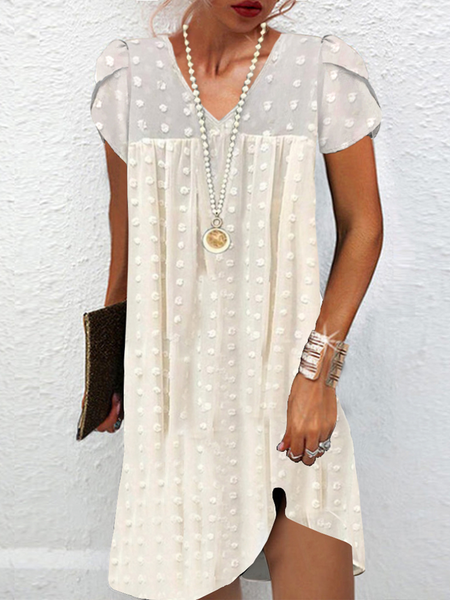 

V Neck Loose Plain Casual Dress, Apricot, Dresses