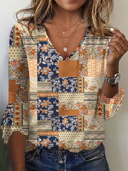 

Ethnic Knitted Casual Loose T-Shirt, Yellow, T-Shirts