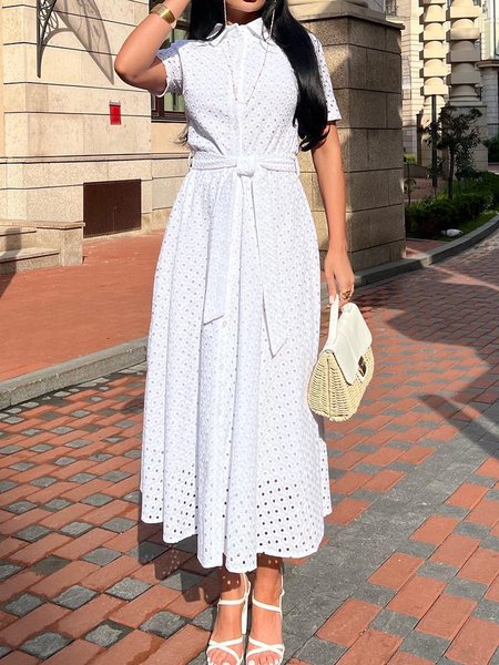 

Urban Loose Shawl Collar Plain Dress, White, Maxi Dresses