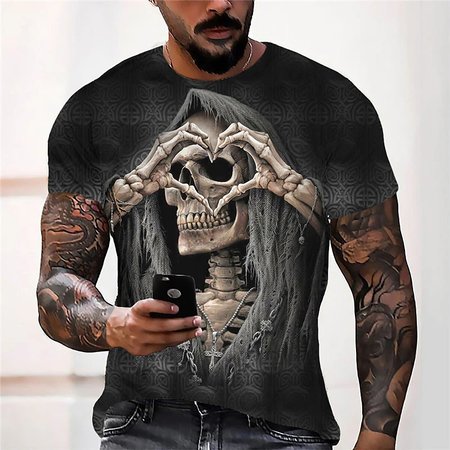 

Casual Skull Pattern Short Sleeve T-Shirt Street Daily Men's Clothing, Color8, T-Shirts