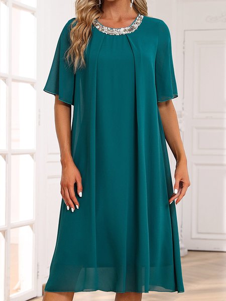

Crew Neck Chiffon Elegant Loose Dress, Green, Dresses