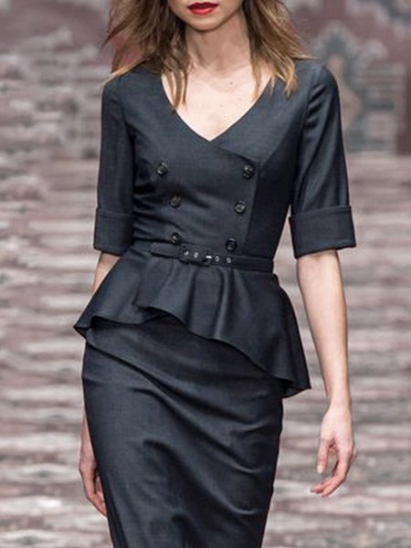 

Half sleeve V Neck Plain Elegant Regular Fit Blazer, Black, Blazers