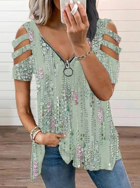 

Casual Zipper Abstract Shirt, Green, Shirts & Blouses