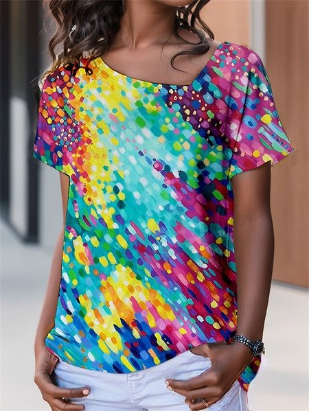 

Gradient Pattern Casual Asymmetrical T-Shirt, Blue, T-Shirts